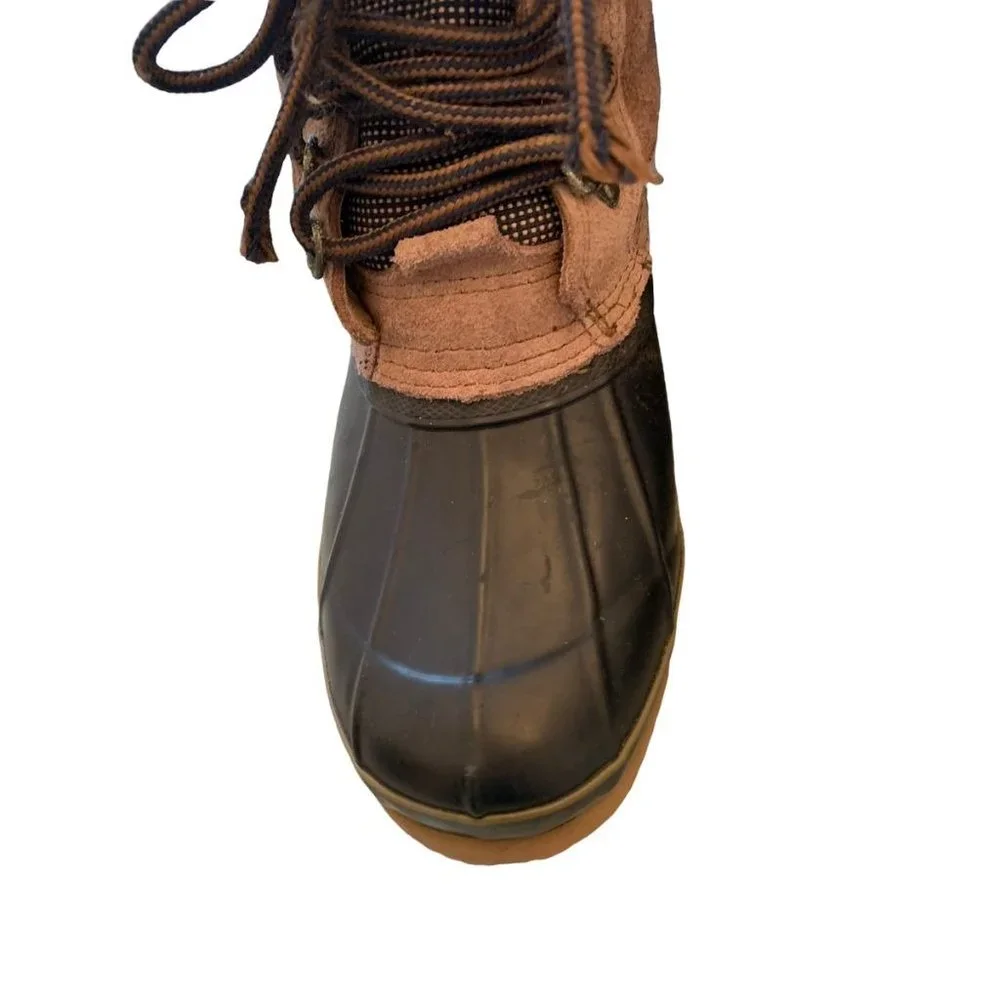 9M Boston Accent "Sleek" Women's Lace Up Winter Duck Boots Tan Suede and Navy Bl - Picture 5 of 11